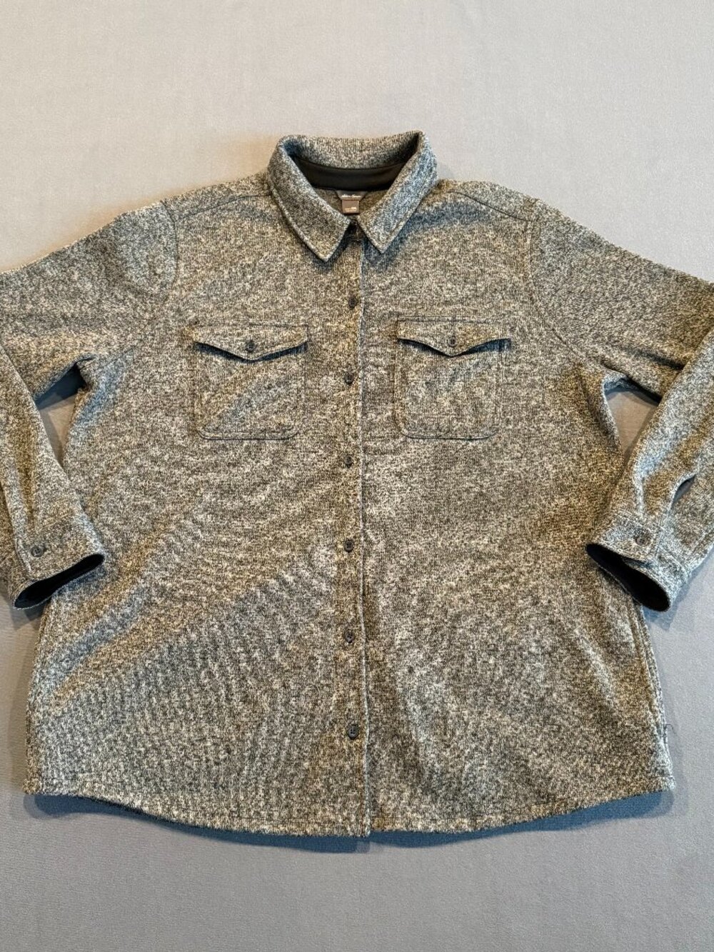 Eddie Bauer Women’s 2XL Sweater Fleece Shirt Jacket Button Front Gray